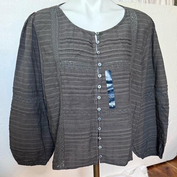 Lucky Brand Charcoal Button-Up Blouse - Picture 1 of 9
